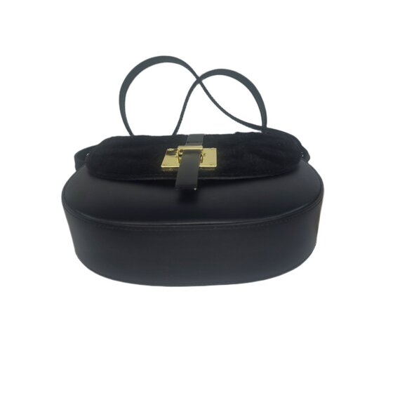 Charlie Leather Black "Mack" Small Half Moon Crossbody-Black Leather & Fur–NWT - Picture 5 of 11